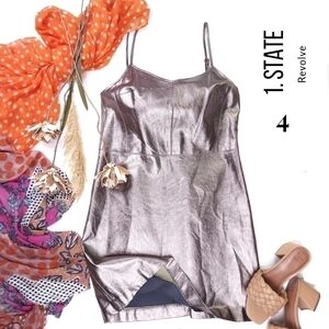 New 1.State Revolve Silver Vegan Leather Dress Sz 4